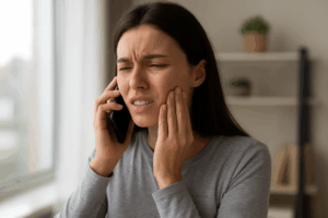 Orem resident calling an emergency dentist while experiencing severe toothache