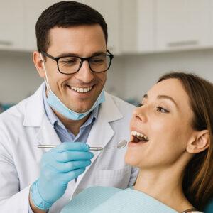 Dentist examining a patient’s teeth during a checkup in Orem, Utah, focused on health indicators