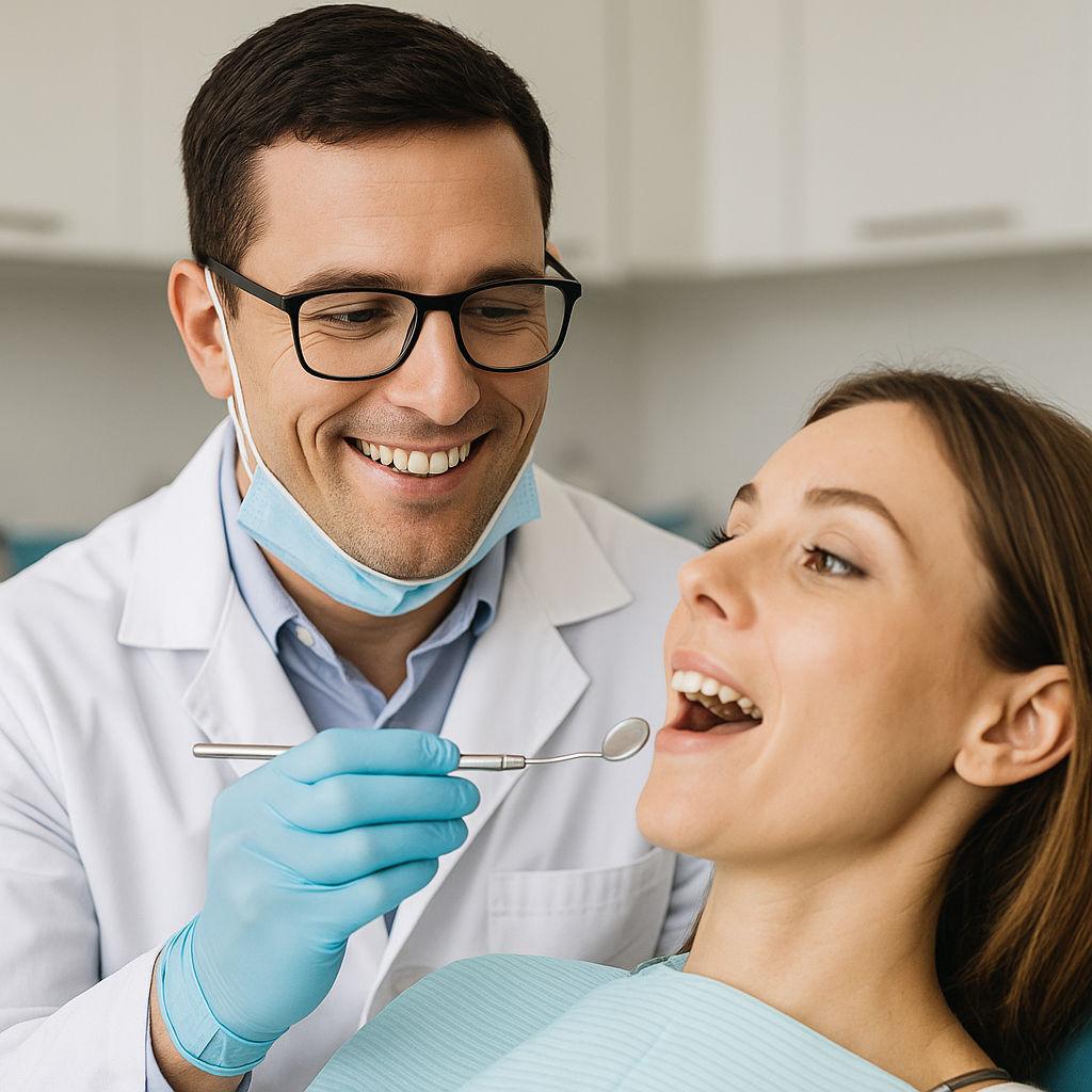Dentist examining a patient’s teeth during a checkup in Orem, Utah, focused on health indicators