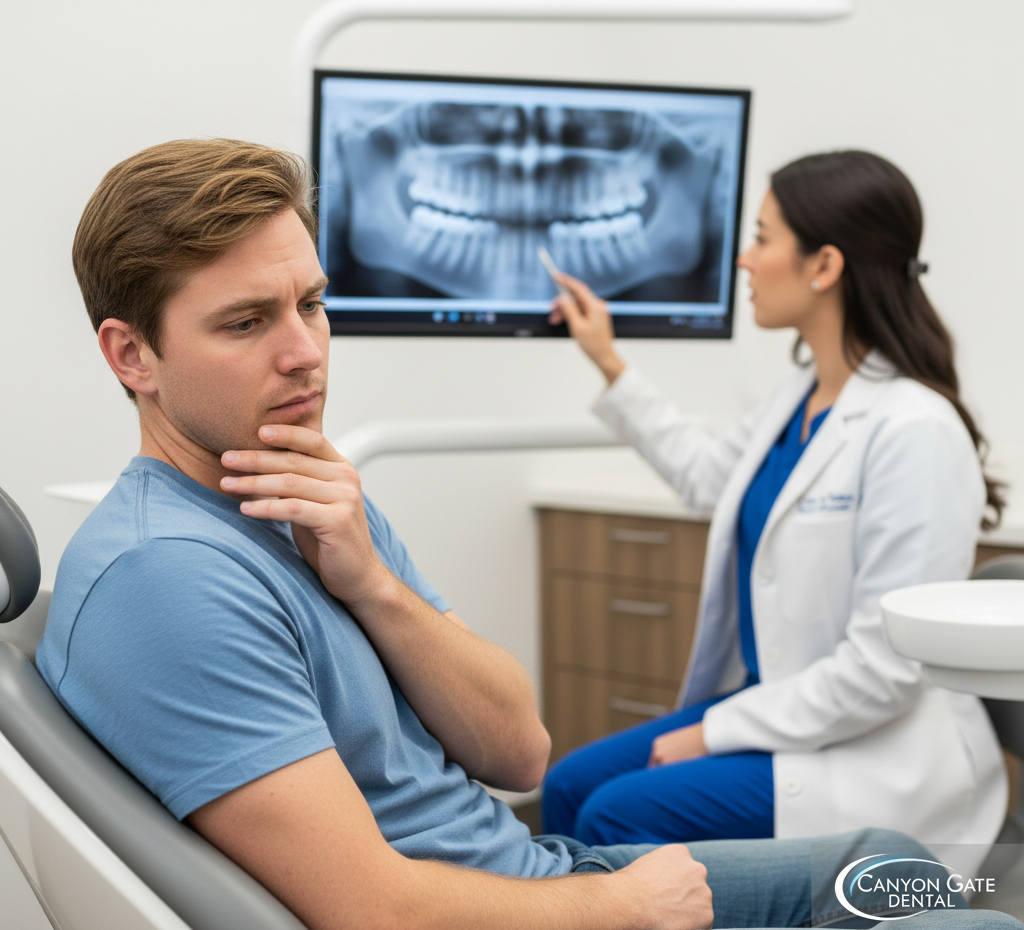 Orem patient holding their jaw in discomfort, showing the consequence of delaying a cracked tooth repair.