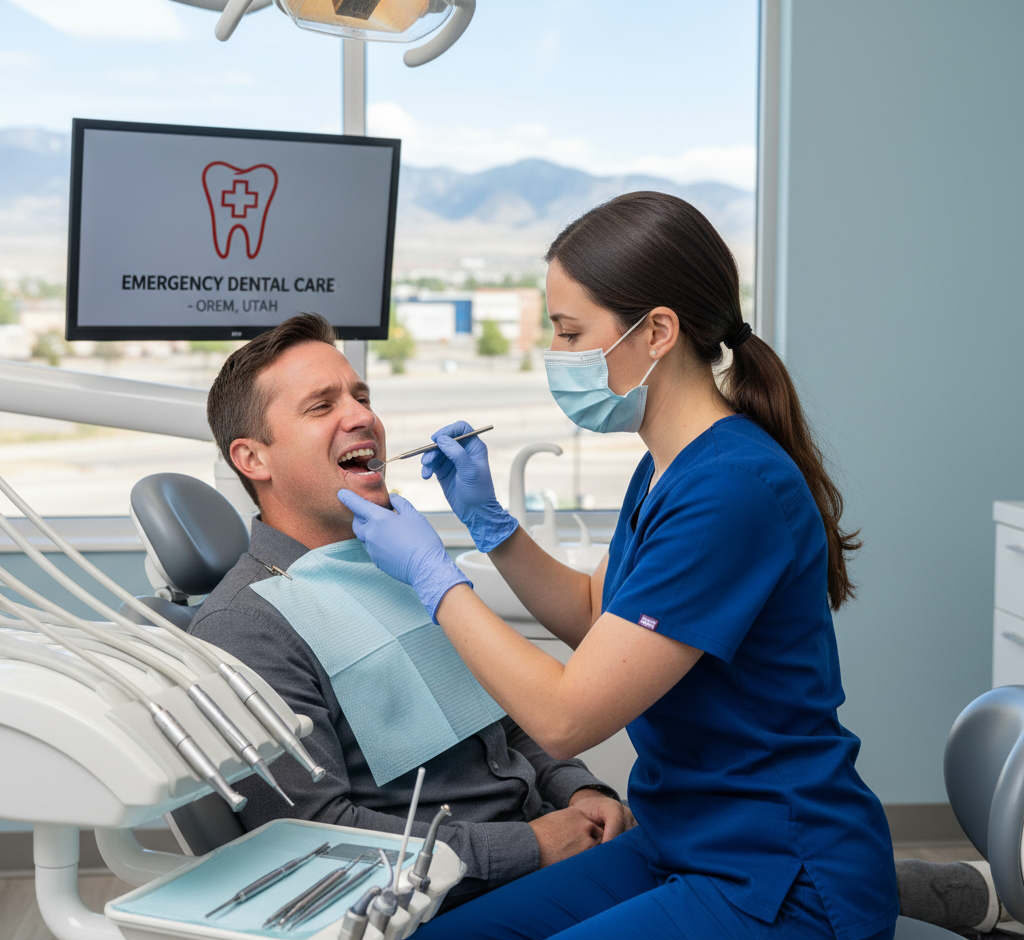 Dentist treating a dental emergency patient in Orem Utah