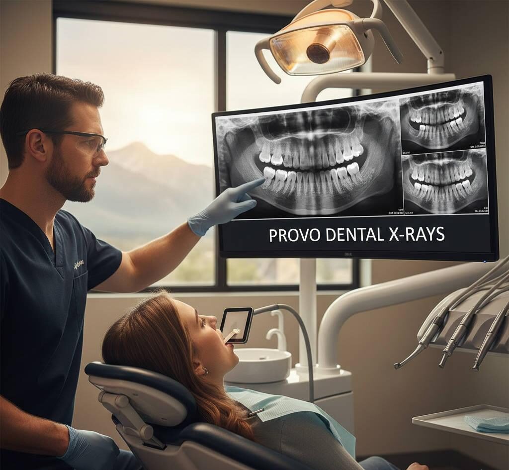 Patient receiving a digital dental X-ray at a modern dental office