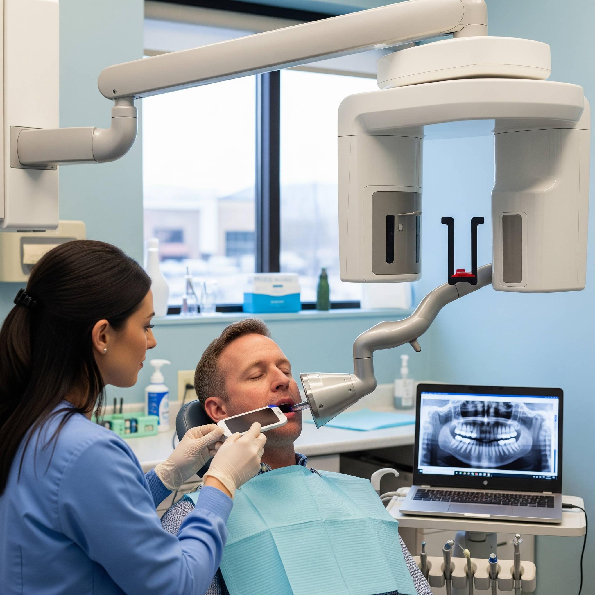 Dentist capturing digital X-ray images for a patient