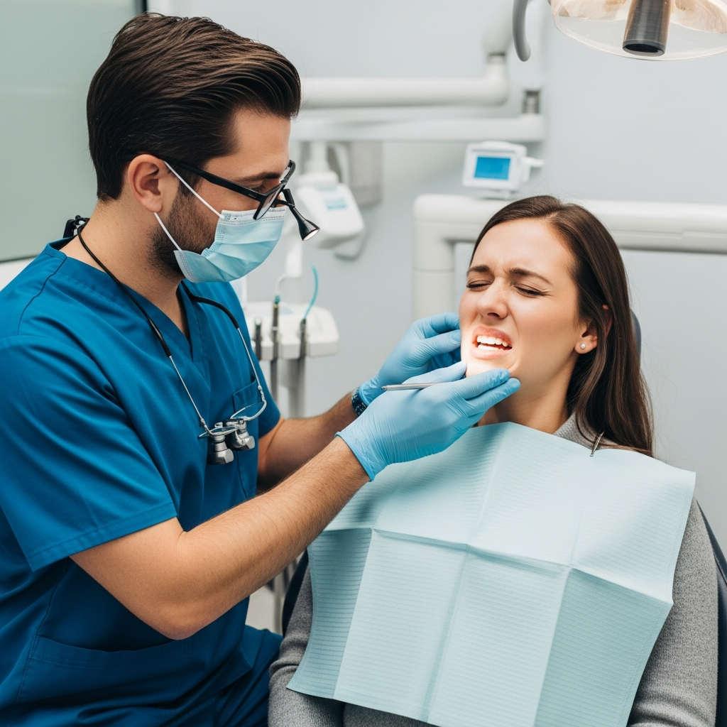 Patient experiencing severe tooth pain being examined by an emergency dentist in Orem Utah