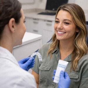 Patient discussing teeth whitening sensitivity with a dentist in Orem Utah