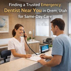A welcoming emergency dental office reception area in Orem Utah where a friendly dental team is ready to help same-day patients
