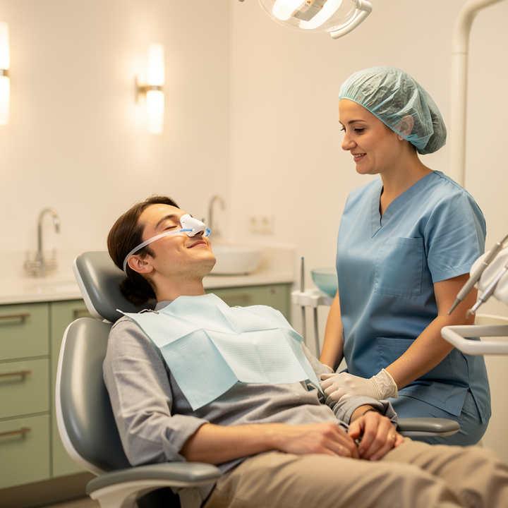 A calm dental patient receiving sedation care at an emergency dentist office in Orem, Utah, with a relaxed expression and gentle lighting.